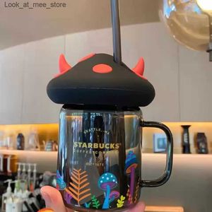 Кружки Starbucks Хэллоуин чашка черный кот Кружки гриб маленький дьявол рай Марк стеклянная соломенная изолированная чашка для воды Q240322