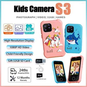 Dijital kameralar çocuklar akıllı telefon oyuncakları çocuk çift kamera dokunmatik ekran Noel doğum günü hediyeleri ile 32g sd kart