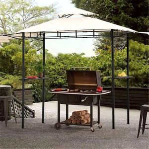 Gazebo per barbecue da esterno in acciaio doppio STOCK a più livelli nel cortile degli Stati Uniti con banconi bar e ganci per tenda laterale Wf280542aae