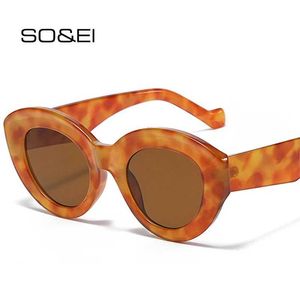 Солнцезащитные очки, так что популярные моды Ultra Fine Cat Eye Sungenses Sun Glasses Retro Leopard Print UV400 Mens Trend Oval Sunglasses J240322