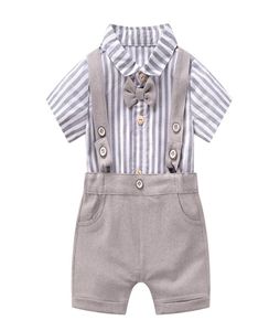 Conjunto de macacão para bebês recém-nascidos, roupas de verão para meninos, top listrado de algodão com shorts para recém-nascidos, vestidos de casamento de alta qualidade 6274804