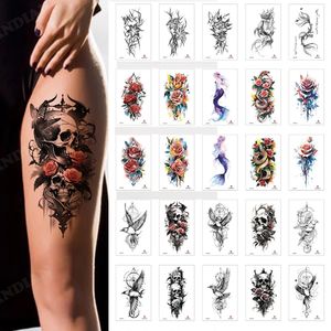 2024 100 pcs Toptan su geçirmez geçici dövme çıkartması kadınlar renk çiçek kaplan kurt kafatası siyah vücut kolu sahte adam tatoo 240311