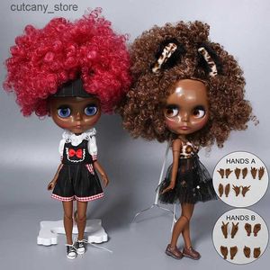 Мягкие плюшевые животные ICY DBS Blyth Doll 1/6 Joint Body Специальное предложение глянцевое Лицо темная кожа и очень темная кожа Вьющиеся волосы 30 см BJD Toys Модный подарок L240322