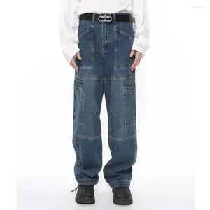 Мужские джинсы 2024, весенняя индивидуальность, несколько карманов, корейская застежка-молния, однотонный хлопок, свободные модели High Street
