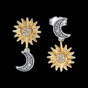 100% 925 Gümüş Gümüş Köpüklü Göksel Altın Güneş Ay Küpe Kadınlar İçin Düğün Partisi Takı Mükemmel Doğum Günü Hediyesi