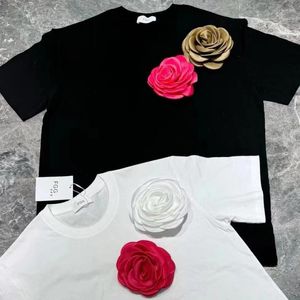 Kadın Tişörtleri Orta uzunlukta çıkarılabilir çiçekler pamuk gömlek 2024 yaz kısa kollu tshirt üstleri tees genç kadın kıyafetleri satış