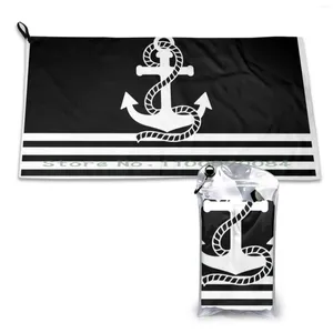 Havlu siyah beyaz çizgili ve çapalar hızlı kuru spor salonu spor banyo portatif çapa desen denizci