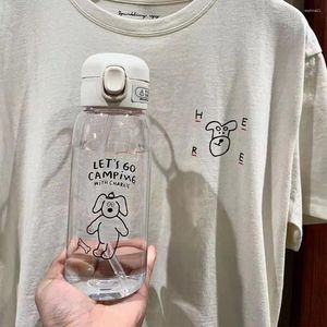 Бутылки для воды Пластиковая прозрачная бутылка Простая с соломой Прыгающая чашка большой емкости Легкая герметичная мультяшная присоска