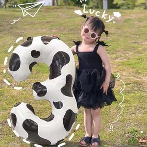 Parti Dekorasyonu 40inch İnek Çiftliği Tema Süslemeleri Büyük Desen Baskı 0-9 Dijital Folyo Balonlar Kova Kız Doğum Günü Bebek Duş Malzemeleri