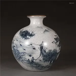 Vazolar Qianlong Mavi Beyaz Açık Sır Nar Vazo Jiangnan Sahne Elma Şeklinde Şişe Şişe Antik Eski Porselen Süs ZC799