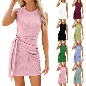 Sıradan Elbiseler Kadın İlkbahar/Yaz Düz Renk Mürettebatı Boyun Pileli Dantel Kadınlar Yaz için minyon elbise