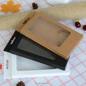 Подарочная упаковка, 30 шт., 4 размера, черная коробка из крафт-бумаги с окном из ПВХ для чехла для мобильного телефона, универсальная розничная упаковка