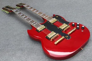 Özel Şarap Kırmızı 1275 Çift Boyun Elektro Gitar, 12 Strings Gitar 6 Dizeler Gitar, Siyah Pickguard Altın Donanım