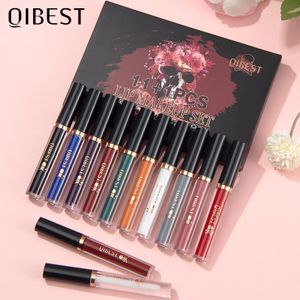 12-teiliges Lipgloss-Set mit Totenkopf-Motiv, mattroter Farbton für Lippen-Make-up, langlebiges Wasserspiegel-Glasur-wasserdichtes Lippenstift-Set, kosmetisch, 240313