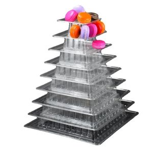 6Tiers Macaron Ekran Stand Cupcake Tower Raf Kek Düğün Doğum Günü Dekorasyon Araçları için PVC Tepsisi Bakeware 240321