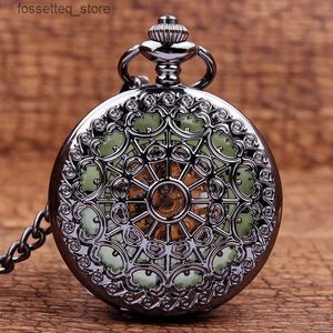 Relógios de bolso Novo tipo de bolso mecânico luminoso steam punk retro oco capa simulada esqueleto manualmente ferido bolso mecânico L240322