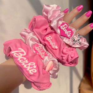 Çocuklar mektup aşk kalp yay saç aksesuarları kızlar barbie pembe deri kalın bağırsak scrunchie kadınlar tüm eşleşen saç bandı z5321