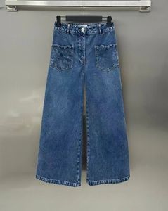 2024 lacivert ücretsiz nakliye düz gevşek cepler kadın kot tasarımcı kadın denim pantolon 3241