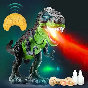 Игрушки-динозавры с дистанционным управлением для детей, RC прогулочный робот TRex, электрическая имитация модели, спрей для яиц с пламенем, укладка света, рев 240321