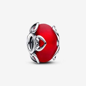 Buzlu kırmızı murano cam kalpler cazibe pandor 925 Sterling gümüş lüks cazibe set bilezik yapım boncuklar cazibe tasarımcı kolye kolye orijinal kutu hediye