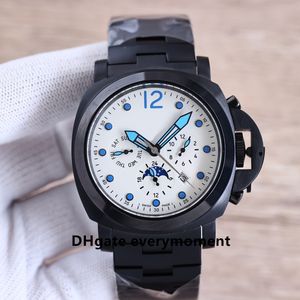 44mm Süper Baskı Erkek Saatleri Güneş Moon Star 9100 Hareketi Otomatik Mekanik Saat 316L Paslanmaz Çelik Gece Kızarma Derin Su Geçirmez Kraliyet Donanma Kol saatleri