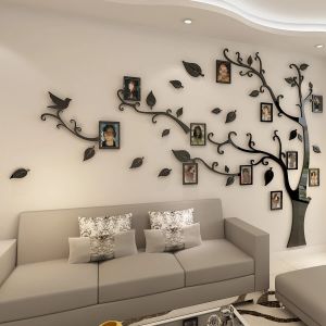 Çıkartmalar 3D Akrilik Ağaç Fotoğraf Çerçeve Duvar Etiketleri Kristal Ayna Çıkartmaları TV Arka Plan Duvarında Yapıştır Diy Aile Fotoğraf Çerçeve Duvar Dekor