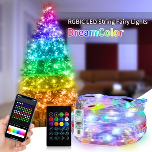 Ws2812b bluetooth led string luzes de fadas dreamcolor rgbic endereçável festa luzes de natal decoração de casamento guirlanda usb 5v