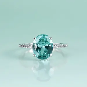 Küme halkaları mücevher 3CT oval laboratuvar yeşil spinel nişan 925 STERLING Gümüş Klasik İnce Mücevher Kadınlar İçin Romantik Hediye