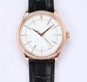 39mm Erkek Otomatik Saatler Erkekler Gül Gold Watch Cal.3132 Siyah Beyaz Dials EW Maker Cellini 50505 Everose Deri Kayış EWF Safir Kol saatleri