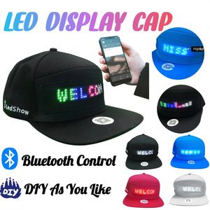 Бейсболка унисекс, перезаряжаемая через USB Bluetooth-приложение, программируемая светодиодная доска для отображения сообщений с прокруткой, уличная шляпа в стиле хип-хоп 240314