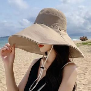 Cappello da sole a tesa larga da donna Protezione anti-UV da trekking Berretto da pescatore Piega Cappello estivo da spiaggia traspirante in cotone solido 240320