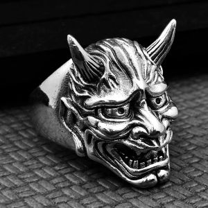 Retro hannya maskesi 14K beyaz altın yüzük Japon tarzı erkekler cadılar bayramı yüzüğü hip hop rock moda takı hediyeler ayarlanabilir