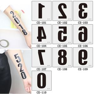 100pcs Toptanlar Geçici Dijital Numara Dövme Çıkartmaları Vücut Arm Spor Yüzü Tatoo Kadın Erkek Kişilik Totem 240311