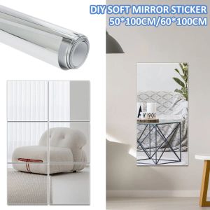Aynalar Kendinden Yapışkan Ayna Çıkartmaları Esnek Aynalar Sayfalar Cuttable DIY Pet Cam Duvar Dekoratif Ayna Banyo Yatak Odası Spor Salonu