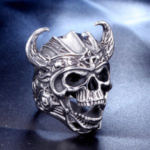 Винтажное кольцо из белого золота 14 карат со скелетом-воином-гладиатором для мужчин и женщин, модные кольца в стиле хип-рок, панк, ювелирные изделия, подарок, регулируемый