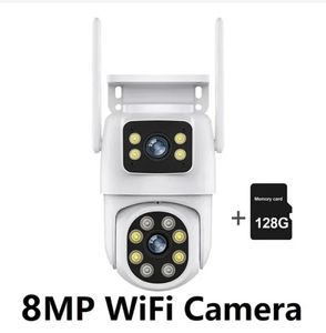 Бесплатная доставка DHL 4K 8MP PTZ Wi-Fi IP-камера с двумя объективами и двойным экраном, обнаружение человека, автоматическое отслеживание, беспроводная наружная камера наблюдения с картой памяти 128G