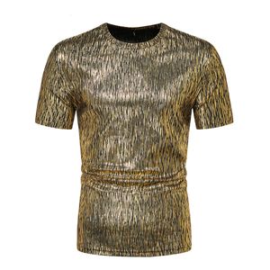 Erkek parıltı çizgisi bronz tişörtler yaz kısa kollu v boyun t gömlek Erkekler için erkekler için hip hop partisi balo giysi 2xl 210522