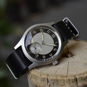 Baltany smokin retro saat S2027 kuvars 36mm alt ikinci mini 1960'lar elbise paslanmaz çelik lümin deri kayış saatleri 240315