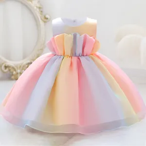 Kız Elbiseler Renkli Pembe Kız Kız Parti Elbise Toddler Yay Düğün Prenses Çocuklar 1 Yıl Doğum Günü Balo Balo Kostümleri