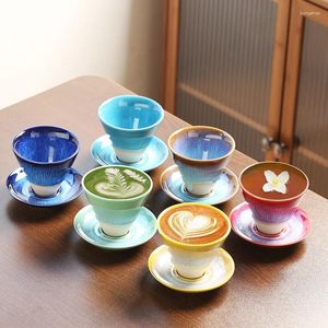 Kupalar 1 Set Yaratıcı Retro Fırın Seramik Kahve Fincan Kaba Çanak Çömlek Çayı Japon Latte Çekme Çiçek Porselen Ev Ofis