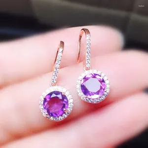 Dangle Küpeler Doğal Gerçek Ametist Yuvarlak Damla Küpe 7 7mm 1.3ct 2pcs Taş 925 Sterling Gümüş Güzel Takılar x218295