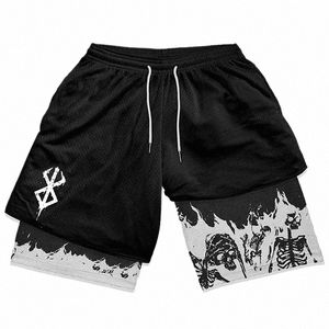 y2k Summer Men Streetwear Anime Berserk Oversize Active Athletic Gym Short Pants Training Fitn Workout Track Shorts Одежда d01j #