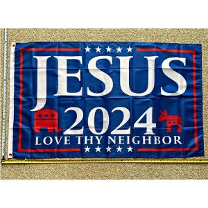 Aksesuarlar İsa 2024 Bayrak Ücretsiz Nakliye Bizim Tek Umut Aşk Komşu ABD Poster Sign 3x5 'YHX0195