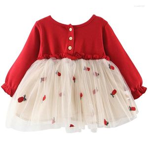 Mädchen Kleider Frühling Baby Für Mädchen Koreanische Nette Langarm Baumwolle Spitze Prinzessin Rot Kleinkind Kleid Geboren Kleidung Kinder Kleidung BC836
