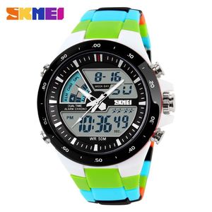 Skmei Sport Watch Erkekler Ordu Dalış Sıras Çalar Saat Analog Su Geçirmez Askeri Krono Çift Ekran Kol saatleri Relogio Maskulino X309F