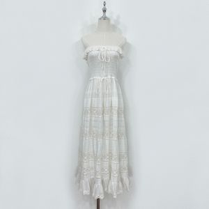 Kadınlar elbise ABD moda markası beyaz pamuk nakış kayması midi elbise
