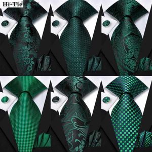 Gravatas Gravatas Hi-Tie Verde Escuro Psialey Seda Elegante Gravata Para Homens Noivo Casamento Homens Gravata Bolso Quadrado Cufflink Acessório Atacado Designer Y240325