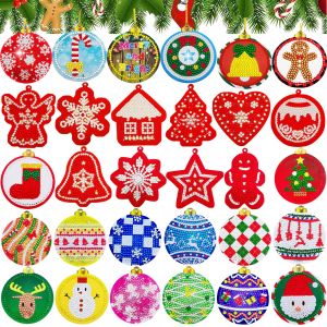 Dikiş 30pcs DIY Noel Elmas Boyama Kolye Kitleri Çocuklar için Tam Matkap Elmas Sanat Mozaik Noel Ağaç Asma Süsler Dekor Hediyeler