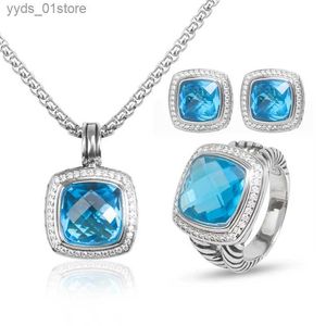 Küpe Kolye Kadın Mücevher Seti Kolye Küpe Halkaları Set Kablo Tel Vintage 14mm Mavi Topaz Küpe Tasarımcı Kadın Mücevher Seti L240323