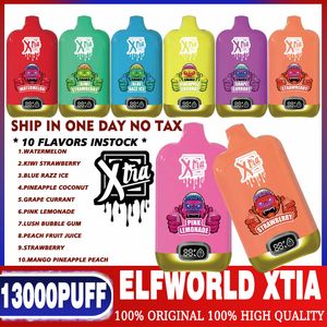 Elfworld Xtia 13000 Puffs 10 вкусов 500 мАч 20 мл Предварительно заполненная портативная коробка с цветным дисплеем с большим экраном, быстрая зарядка, оптовая продажа, одноразовые слойки для вейпа 9000 15k 12k